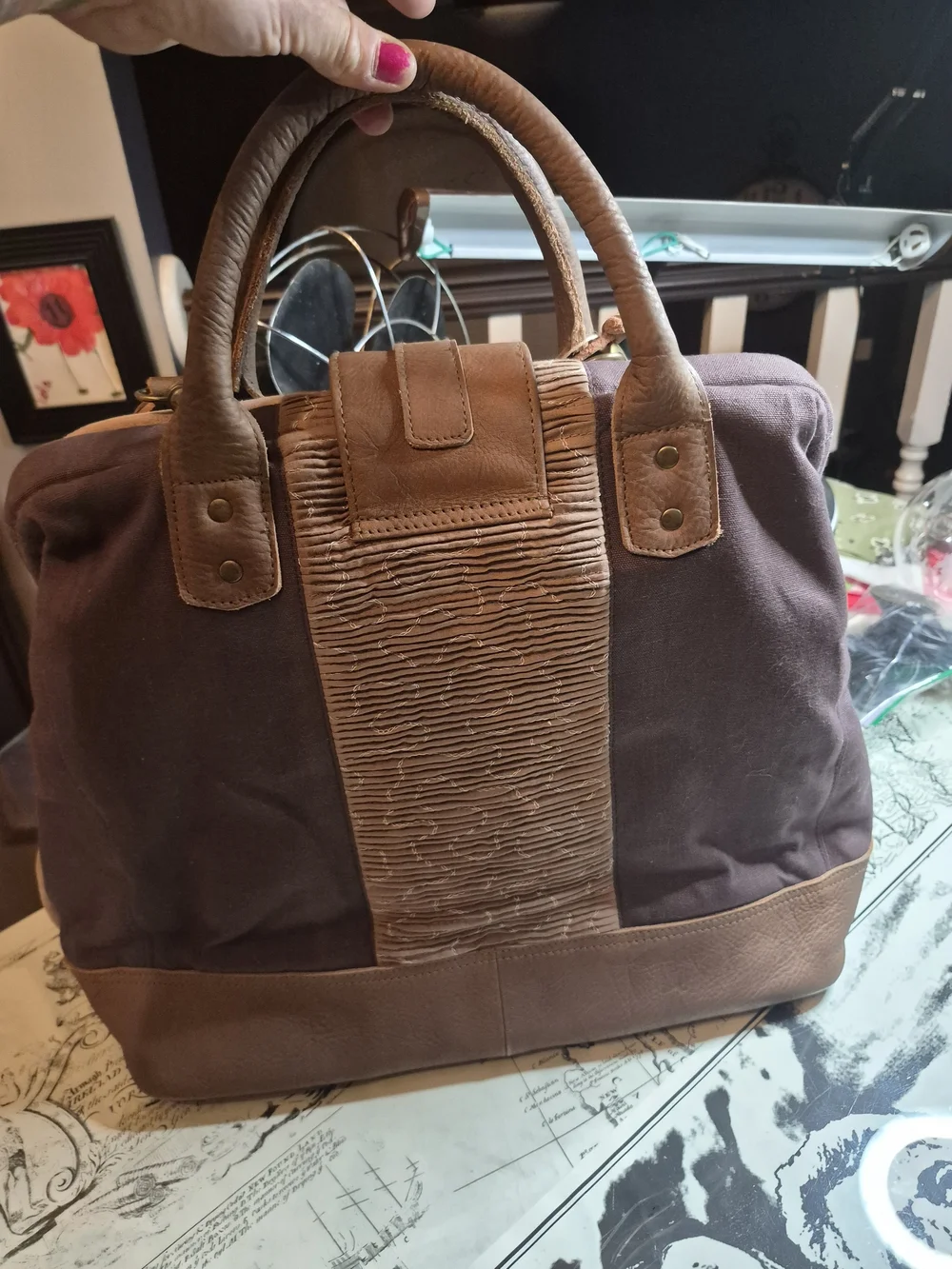 Anthropologie Two-Tone Brown Messenger Satchel